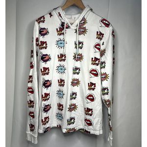 On Fire Lips Smackin Cotton Lightweight Hoodie Womens White Multicolor